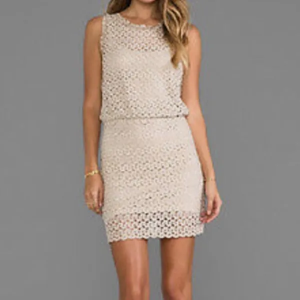 Free People Tan Boho Crochet Lilly Mini Dress S - Image 2