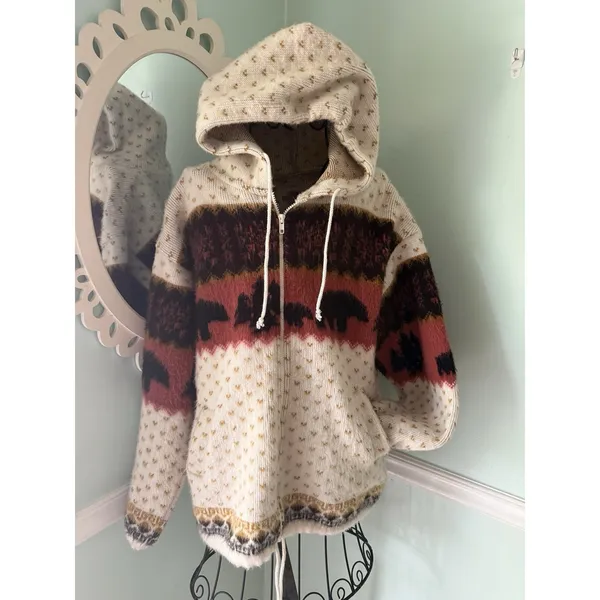 Vtg Earth Ragz Wool Southwest Hooded‎ Jacket Medium Forest - Image 2