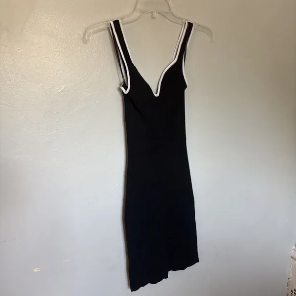 Abercrombie & Fitch Women Ribbed Black White Trim Bodycon Dress Sleeveless XS - Image 2