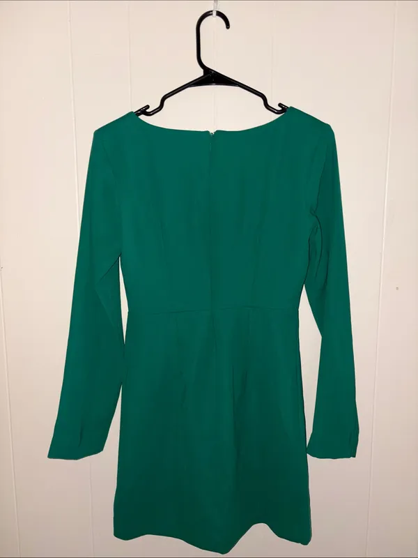 Mango Green Square-Neck Long Sleeve Dress - Image 3