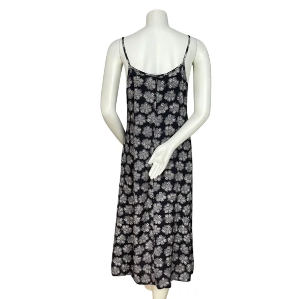 Vintage 90s Slip‎ Dress Women Sleeveless Retro Black White Floral Rayon Summer - Image 2