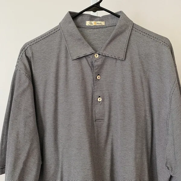 Peter Millar XL Black White‎ Striped Polo Shirt Double Mercerized Cotton Golf - Image 2