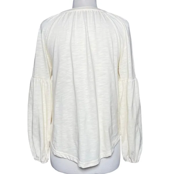Women’s Boho Embroidered Popover Split Neck Cream Long Sleeve Top - Image 7