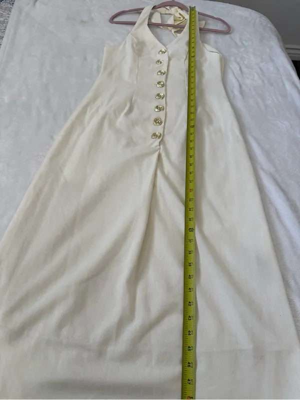 SHEIN Cream Halter Midi Dress Gold Button Detail Open Back Size M NWOT - Image 9