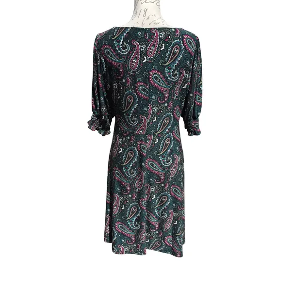 Tommy Hilfiger Womens Paisley Puff Sleeve Fit and Flare Dress Teal Pink Size 10 - Image 4