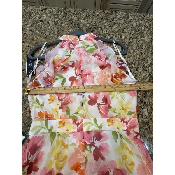 Betsy & Adam Pink Multi Floral Printed Chiffon Gown Size 4 $259 - Image 7