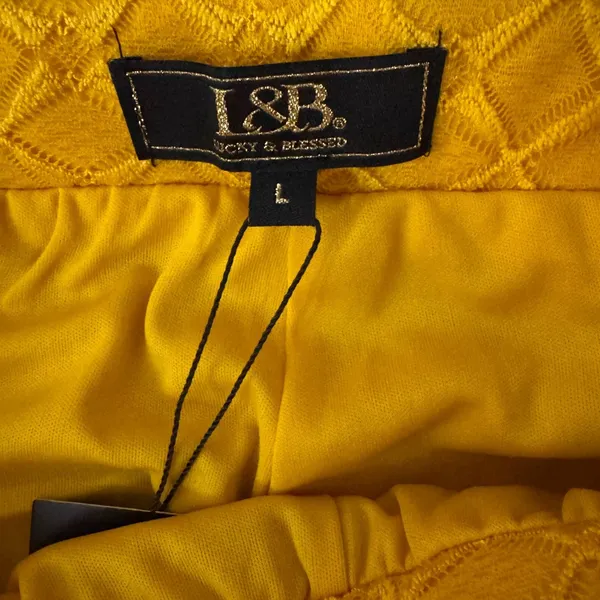 Lucky & Blessed Womens Pants Flare Leg Stretch Boho Hippie Lace Yellow Large NWT - Image 7