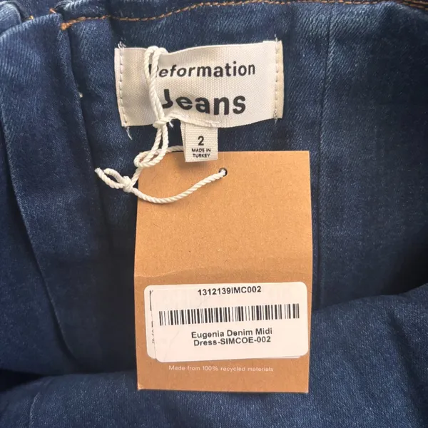 NWT Reformation Jeans Eugenia Denim Strapless Midi Dress Simcoe Blue Women's 2 - Image 8
