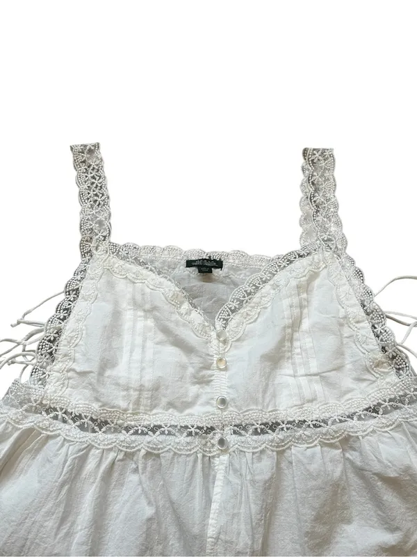 Wild Fable Womens White Babydoll Top Lace Trim Peplum Cottagecore Boho Feminine Summer - Image 2