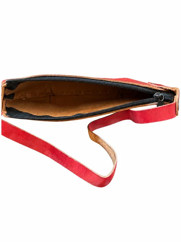 Red Embossed Floral Leather Shoulder Bag Artisan Boho Purse - Image 2