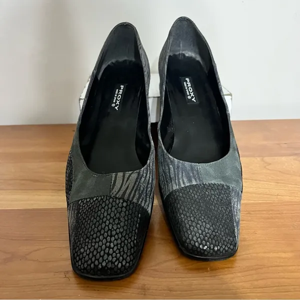 Proxy‎ Suede Leather Heels Women 8 Square Toe Patchwork Zebra Snake Black - Image 3
