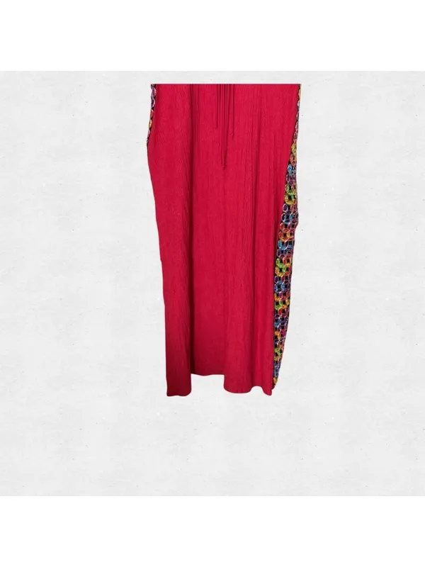Zara Red Crochet Neck Knotted Macrame Gauzy Maxi Dress Medium 3/4 Sleeves - Image 3
