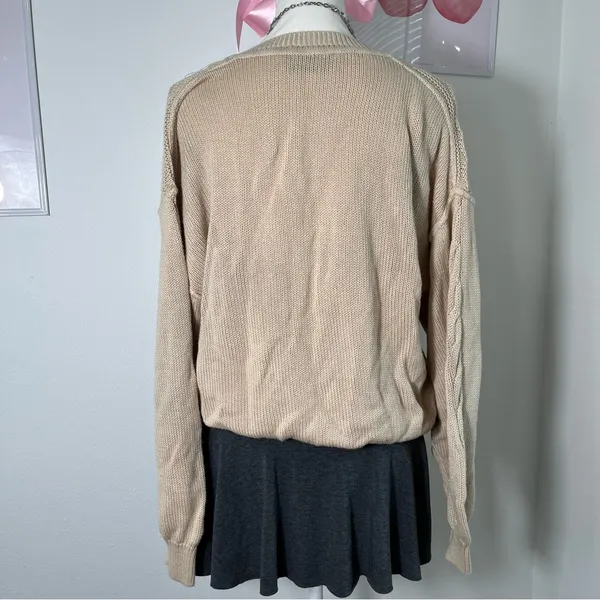 Vintage‎ Italian Beige Cream Cable Knit V Neck Sweater Womens Large - Image 5