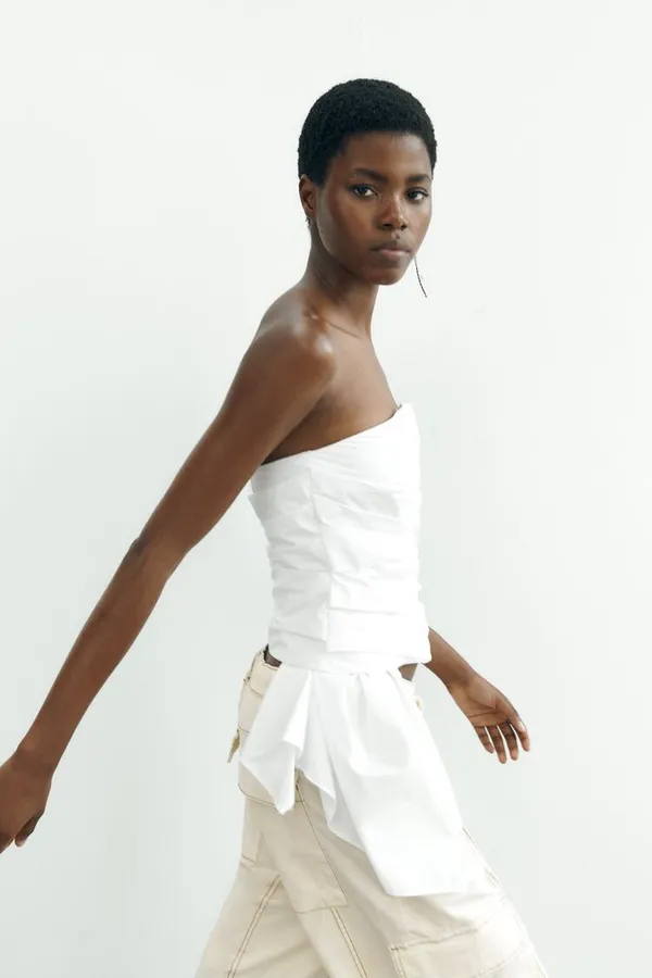 Zara NWT  STRIPED White STRAPLESS TOP. Size Small. - Image 10