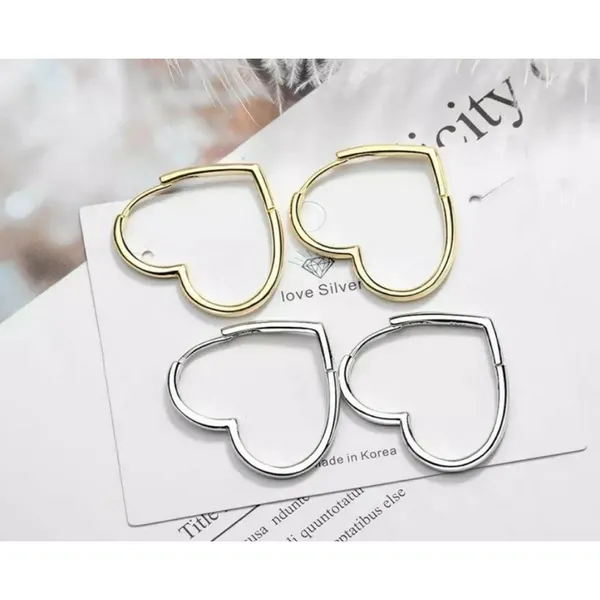 NEW Heart‎ Hoop Earrings, Rhodium Plated 925 Silver - Image 5