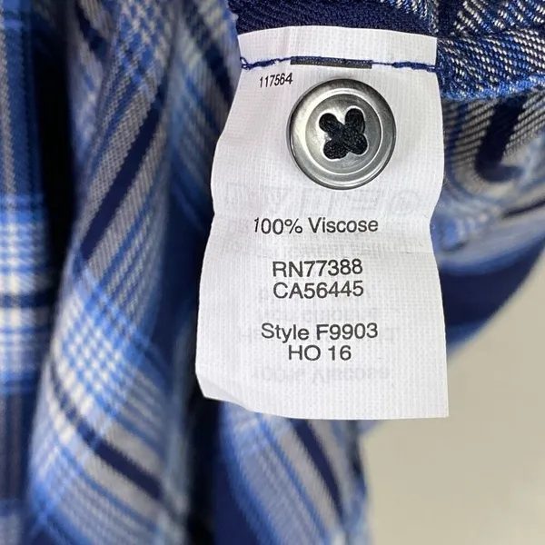 Madewell Central Lansford Navy Blue & White Plaid Long Sleeve Button Up Shirt M - Image 5