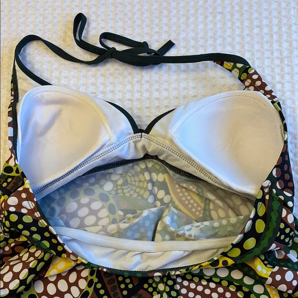 MERONA Tankini Halter Swimsuit Top Size LARGE Colorful Print Green Yellow - Image 11