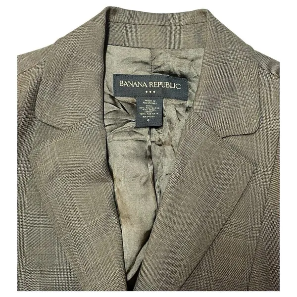 Banana Republic Blazer Womens 4 Wool Belted 3 Button 3/4 Sleeve Career Brown - Image 9
