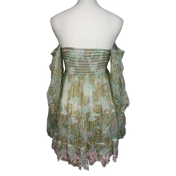 HEMANT AND NANDITA Sidra Mini Dress in Sea Green X-Small New Womens Metallic - Image 7
