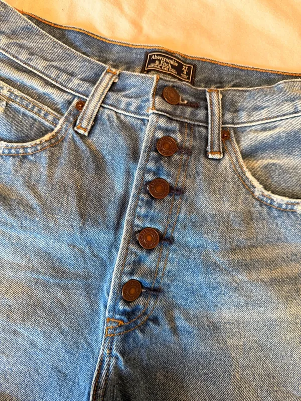 Abercrombie & Fitch Distressed Button-Fly Denim Shorts - Blue - Image 2