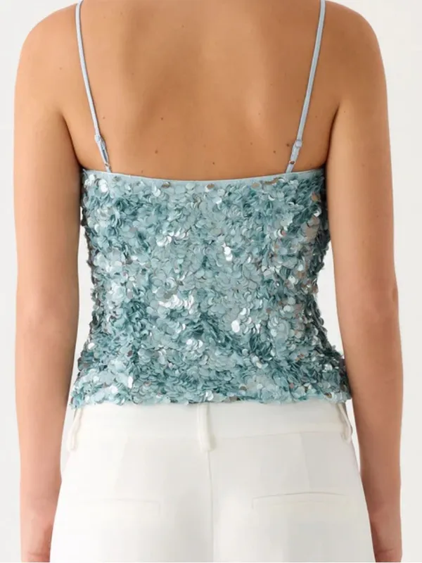 Peppermayo Alayna Sequin Top in Aqua Size: 6 - Image 2