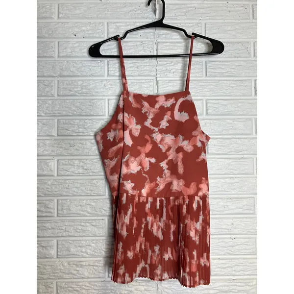 Nine‎ West Camisole Top Womens Medium Orange Excellent Pleated Peplum Abstract - Image 2