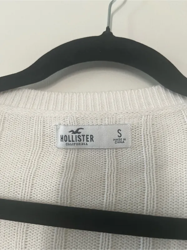 Hollister White Cable Knit Cropped Cardigan Small 100% Cotton Preppy Coastal - Image 2