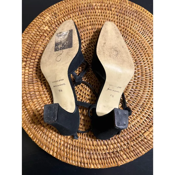 Studio Roma Black Suede Slingback‎ Pumps T-Strap Block Heel Brazil Size 6.5 36 - Image 5