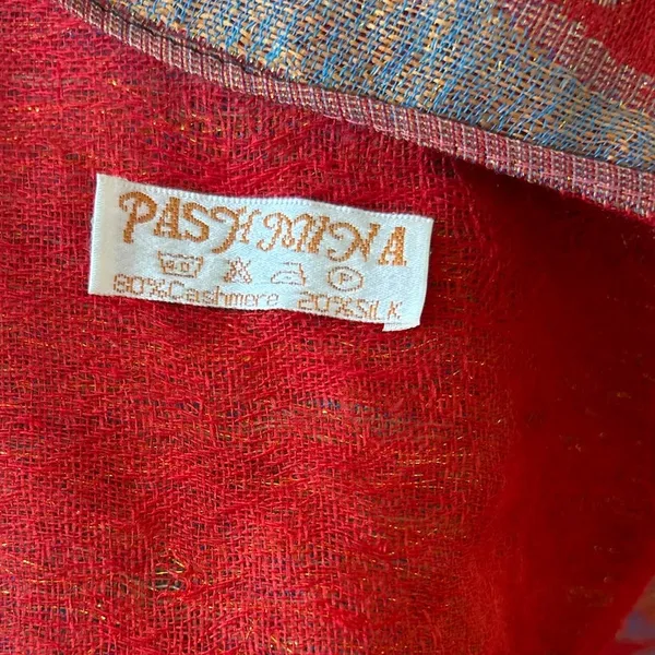 Pashmina Silk Cashmere Red Blue Metallic Gold Peacock Wrap Scarf Boho Western - Image 7