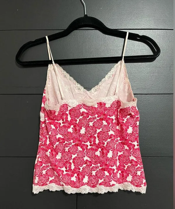Vintage Fairy Core Red Floral Lace Trim Women’s Tank Top Sz M EUC - Image 3