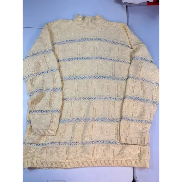 Vintage Basic Editions Knit Sweater Striped Cream Blue‎ Acrylic Size Medium Gold - Image 5