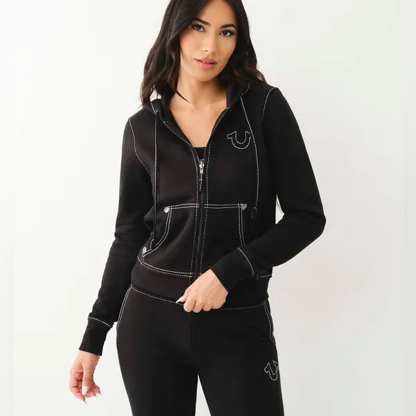 True Religion World Tour Zip Hoodie Women’s Large Black Buddha Graphic - Image 4