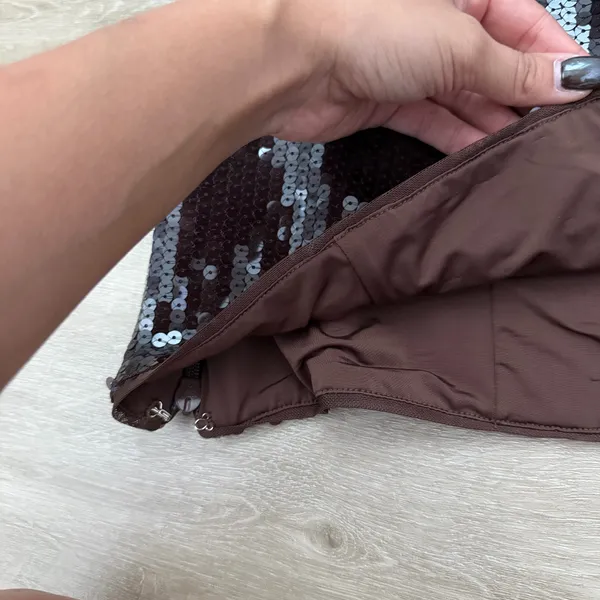 Abercrombie and Fitch Strapless Brown Sequin Corset - Image 9
