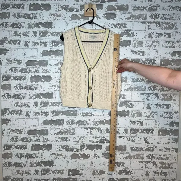 American Eagle | women knitted cream button down sweater vest - Image 9