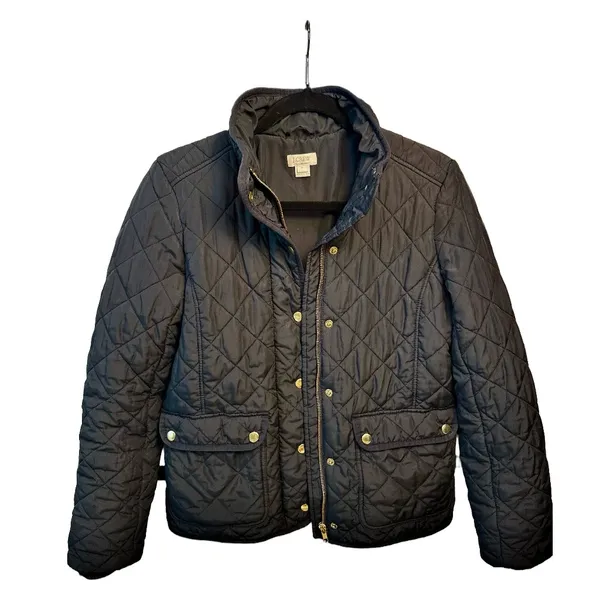 J.Crew Black Quilted Field Puffer Jacket with Gold Hardware Small - Image 7