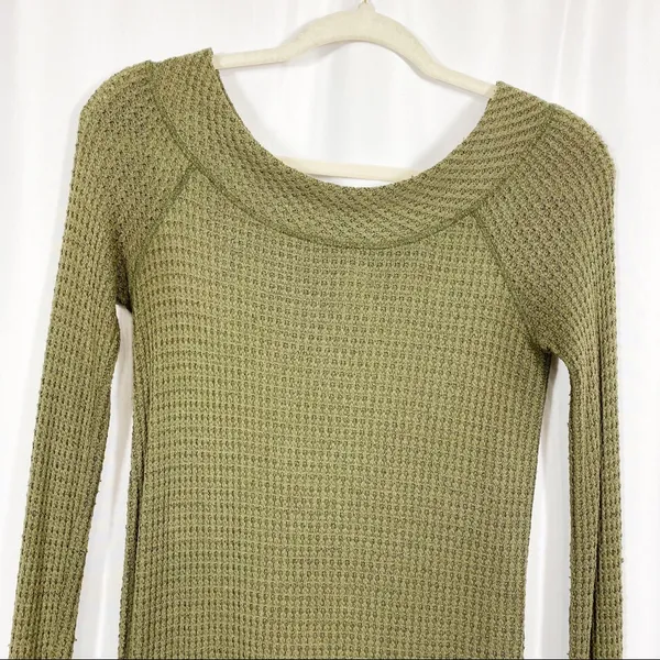 Free People Kate Thermal Long Sleeved Top: Olive Army Camo Green - Image 6