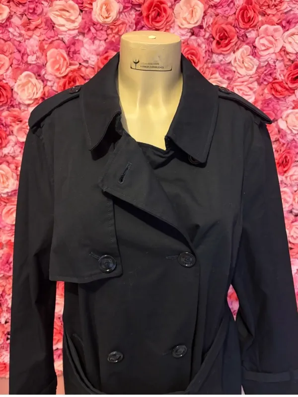 Mango Navy Blue Double-Breasted Knee-length Trench Coat with Belt(2XL) - Image 4