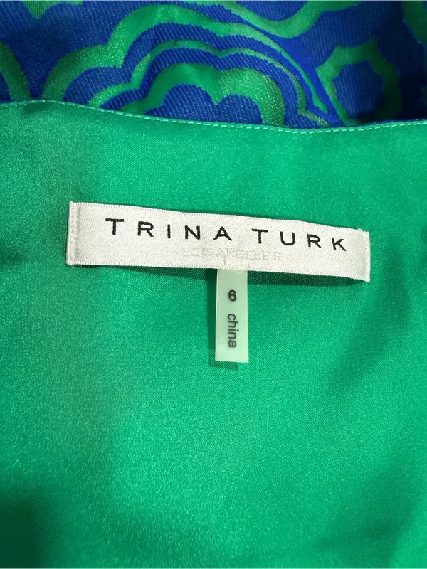 Trina Turk Blue Green Geometric Print Midi Dress Size 6 Resort Coastal Vacation - Image 5