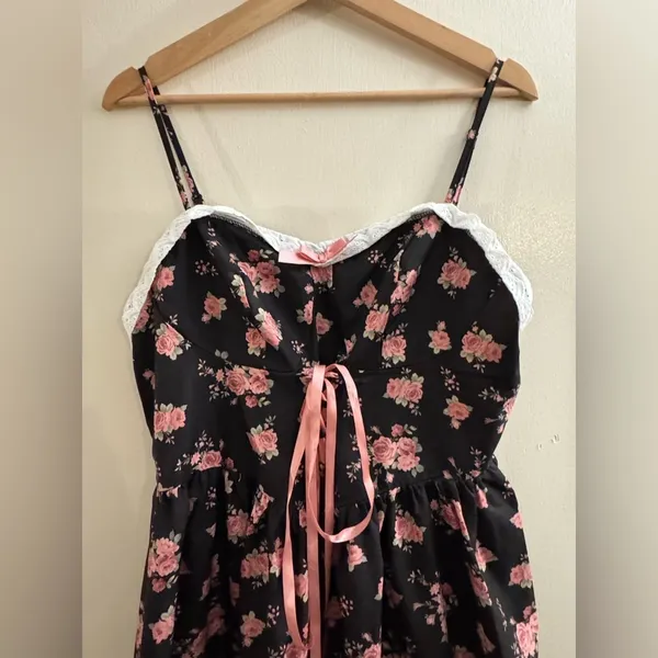 Floral Sweetheart Neckline Lace up Front Midi Dress Large Milkmaid - Image 2