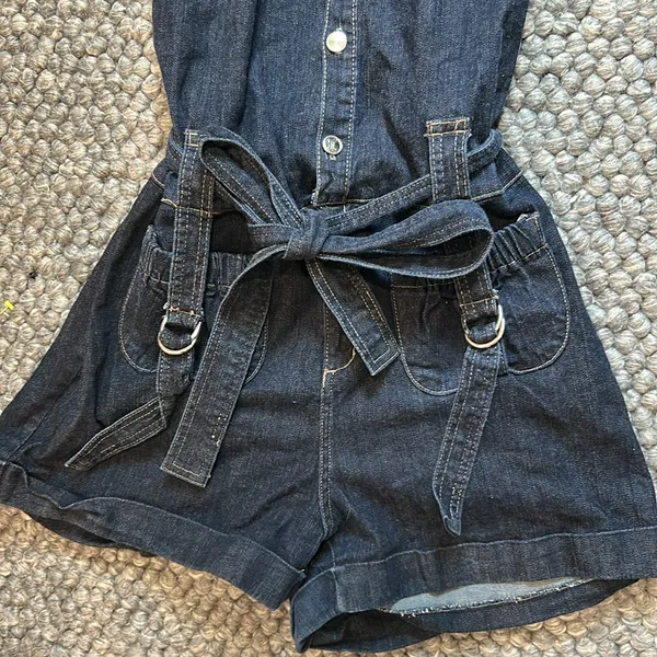 Non Signe Chunky Denim Tie Waist Romper Size M - Image 10