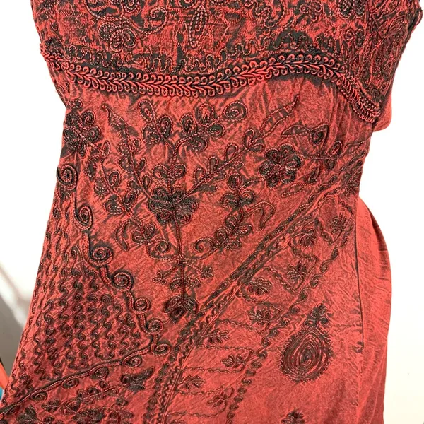 Vintage Step In Style Red & Black Embroidered Dress - Image 8