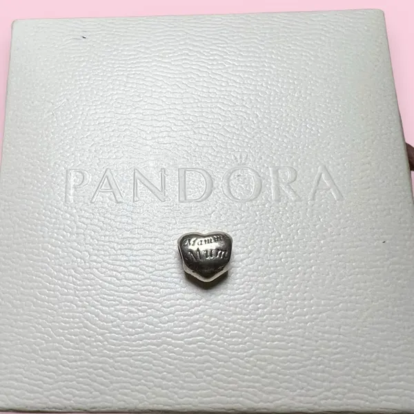 PANDORA 925 Silver - Vintage Shiny Mom Love Heart Bead Slide charm Pendant - Image 3