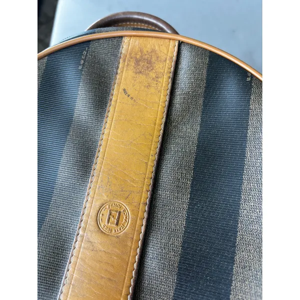 Fendi Pequin Canvas Round Hatbox Bag 10" Brown Black Vintage 80s Crossbody - Image 10