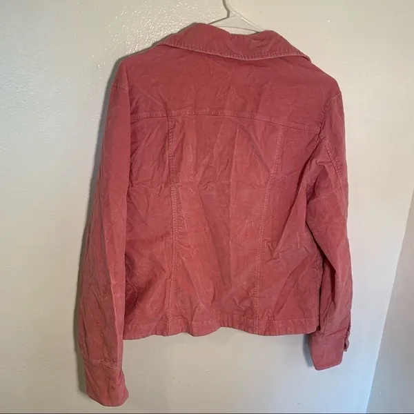 Women's Corduroy Shirt Jacket Snap Up V-Neck Pink Long Sleeve Unlined - Image 7