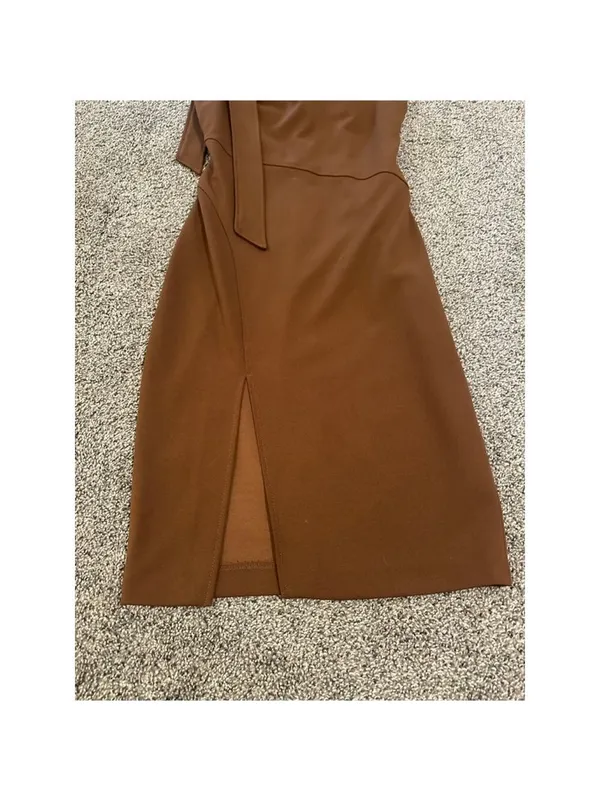Calvin Klein Brown Bow Shoulder Midi Dress Size 2 - Image 4