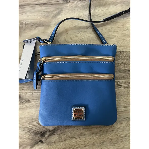 Dooney & Bourke Light Blue Leather North South Triple Zip Crossbody Bag NWT - Image 2
