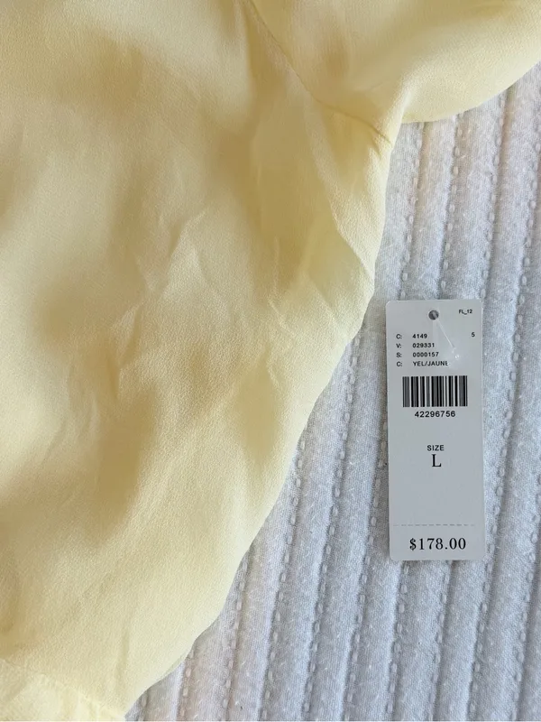 Anthropologie LACAUSA Butter Yellow Sheer Bell Sleeve Babydoll Mini Dress NWT - Image 8