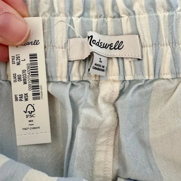 Madewell Pull On Boxer Style Lounge Shorts Blue Stripe Womens Large NEW - Image 12
