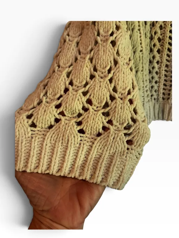 Women's Cream Openwork Crewneck Sweater. Layer Loose Fit - Image 3