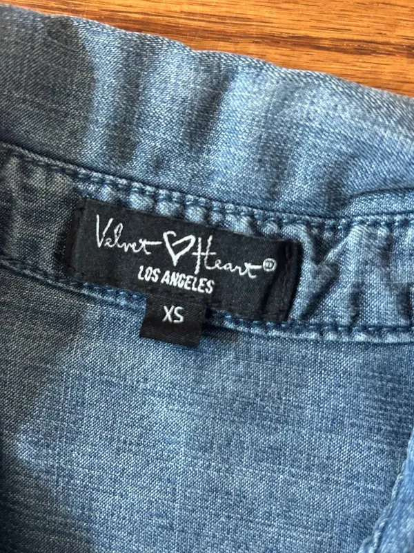 Velvet Heart Chambray Denim Shirt Dress,Size XS Button Down Cap Sleeves Pockets - Image 6